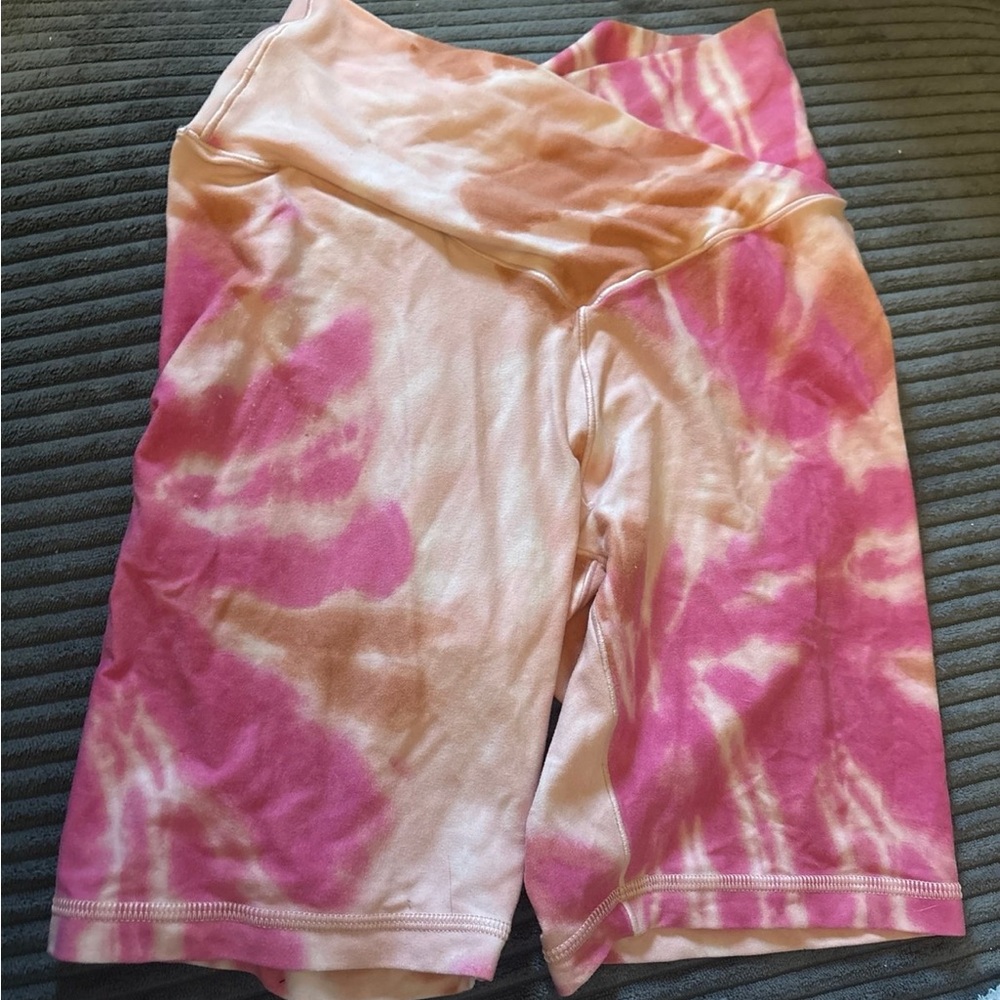 Aerie Pink and Orange Bike Shorts with Tie-Dye Design